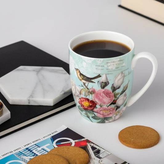 Bird Garden on Blue Latte Mug