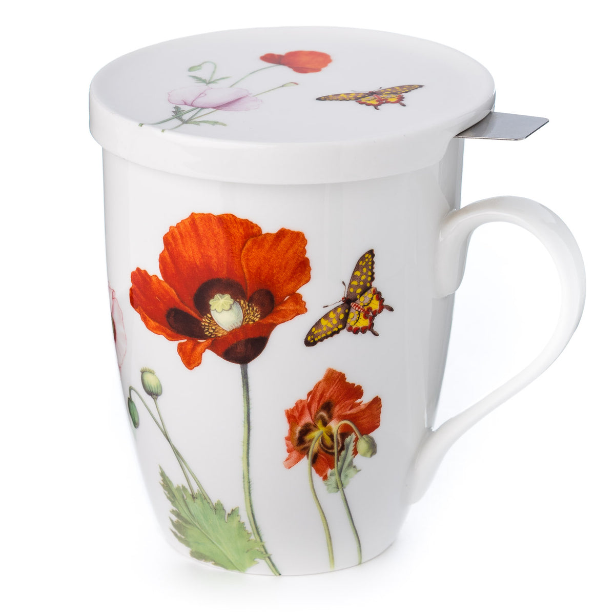 Bone china coffee or tea mugs, wildflowers design, set of 2