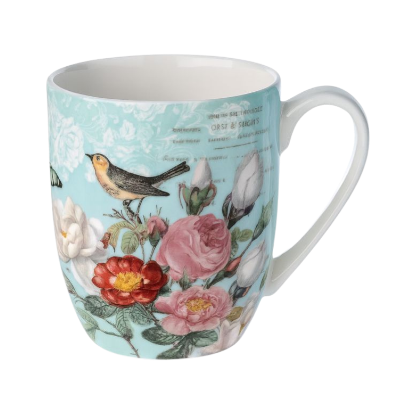 Bird Garden on Blue Latte Mug