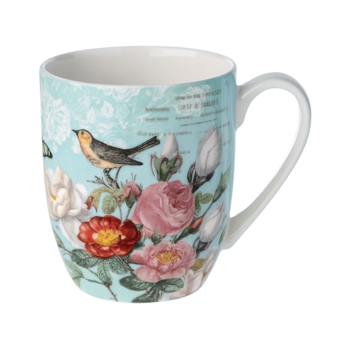 Bird Garden on Blue Latte Mug