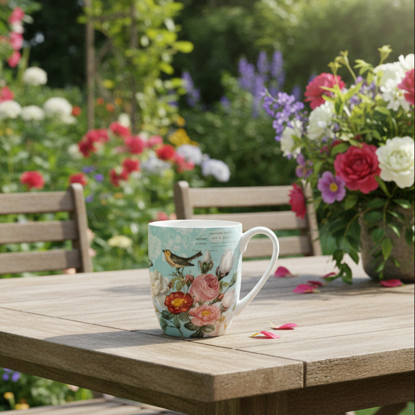 Bird Garden on Blue Latte Mug