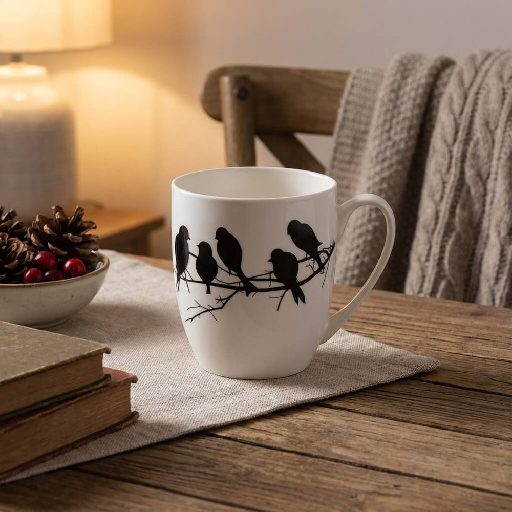 Birds on Branch Silhouette Latte Mug
