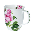Botanical Pink Rose Java mug, 12.5 oz (375 ml) fine bone china, front view, handle right