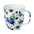 Chintz Dark Blue Roses Java mug, 12.5 oz (375 ml) fine bone china, front view, handle right.
