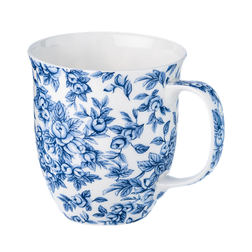 Chintz Light Blue Roses Java mug, 12.5 oz (375 ml) fine bone china, front view, handle right.