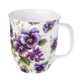 Chintz Purple Pansies Java mug, 12.5 oz (375 ml) fine bone china, front view, handle right.