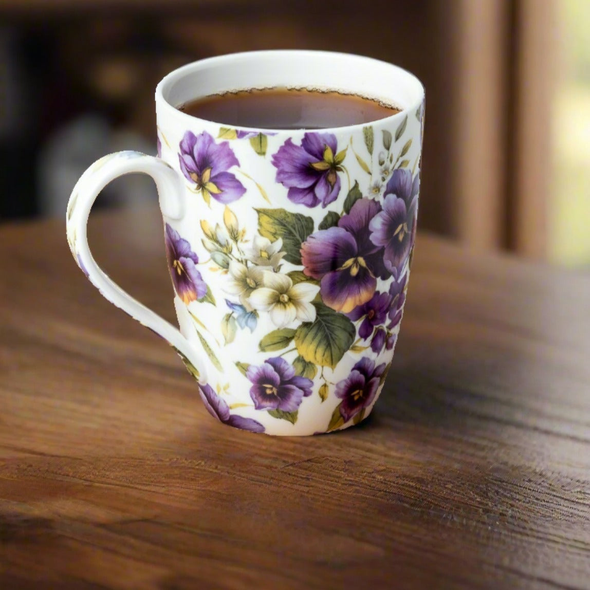 Chintz Purple Pansies Tea Mug w/ Infuser and Lid