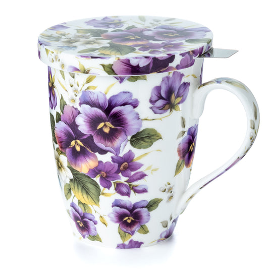 Chintz Purple Pansies Tea Mug w/ Infuser and Lid