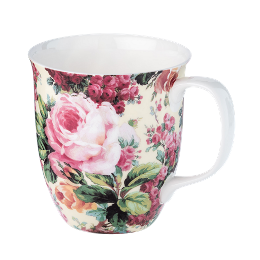 Chintz Rose Bouquet Java mug, 12.5 oz (375 ml) fine bone china, front view, handle right.