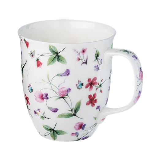 Chintz Sweet Pea Java mug floral design fine bone china 12.5 oz McIntosh Mugs front view, handle right