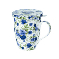 Chintz Dark Blue Roses Tea Mug w/ Infuser and Lid