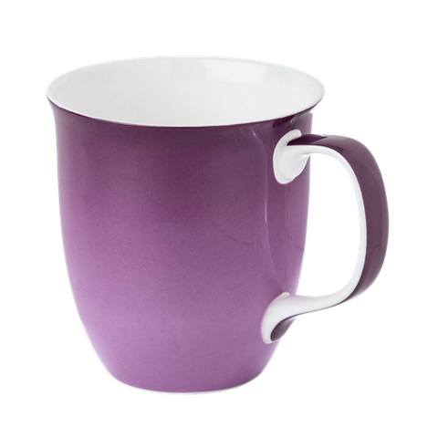 Aubergine Java mug in fine bone china, 12.5 oz (375 ml), front view, handle right