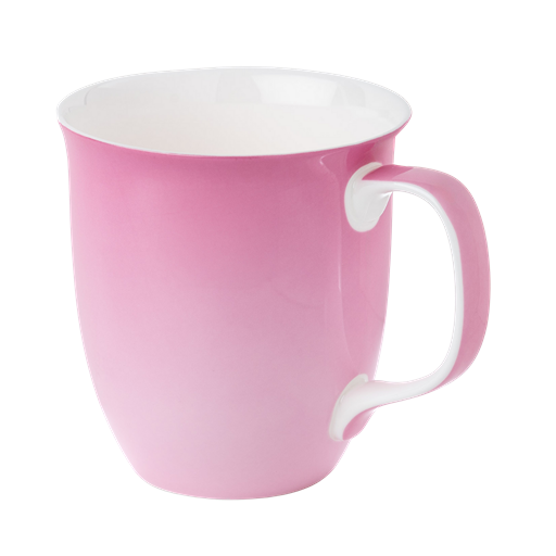 Ballerina Pink Java mug solid pink design fine bone china 12.5 oz McIntosh Mugs front view, handle right