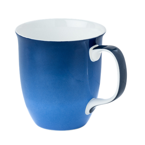 Cobalt Blue Java mug solid deep blue design fine bone china 12.5 oz McIntosh Mugs front view, handle right
