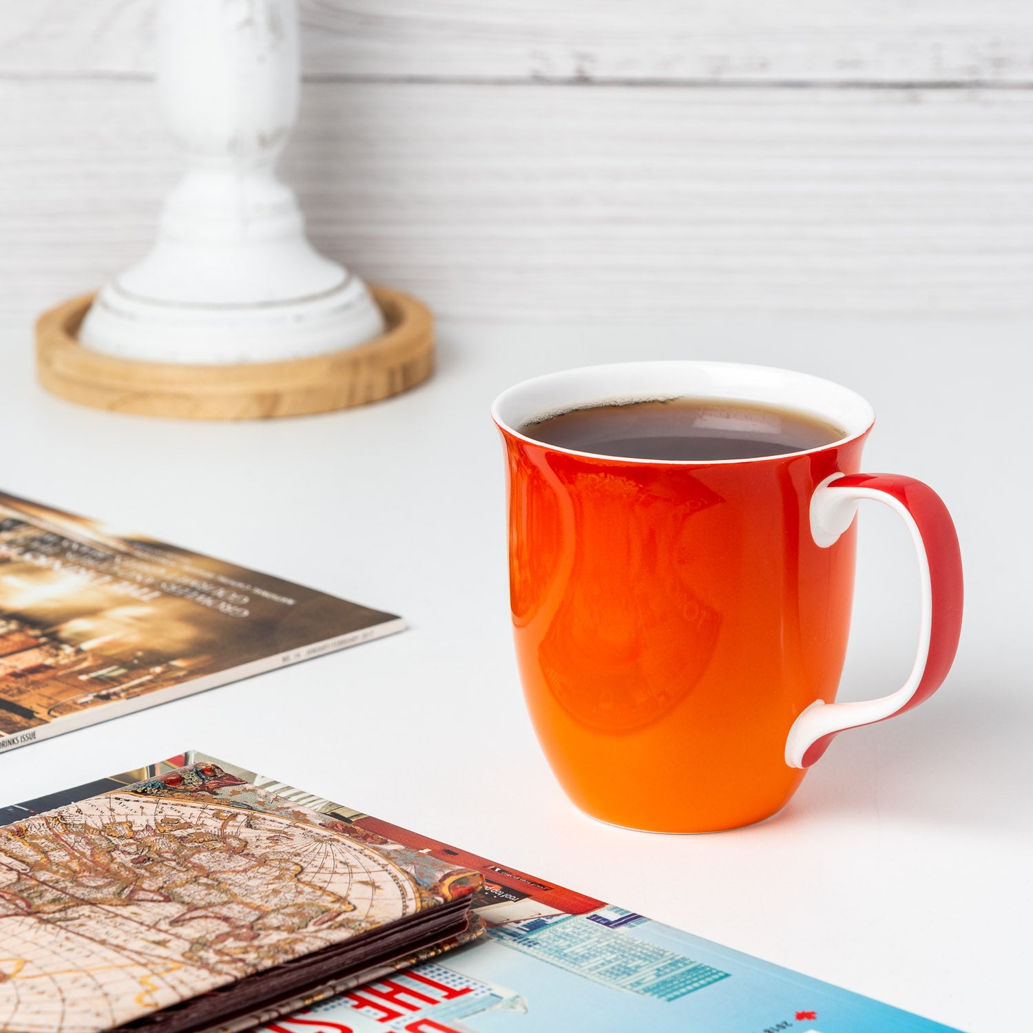 Tangerine Java mug with coffee in a kitchen setting