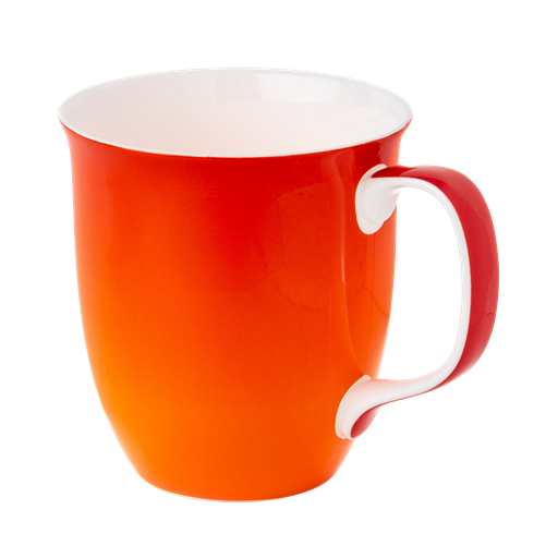 Tangerine Java mug solid orange design fine bone china 12.5 oz McIntosh Mugs front view, handle right
