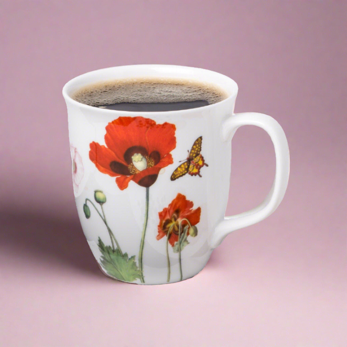 Garden Collection Poppies Java mug with rose background
