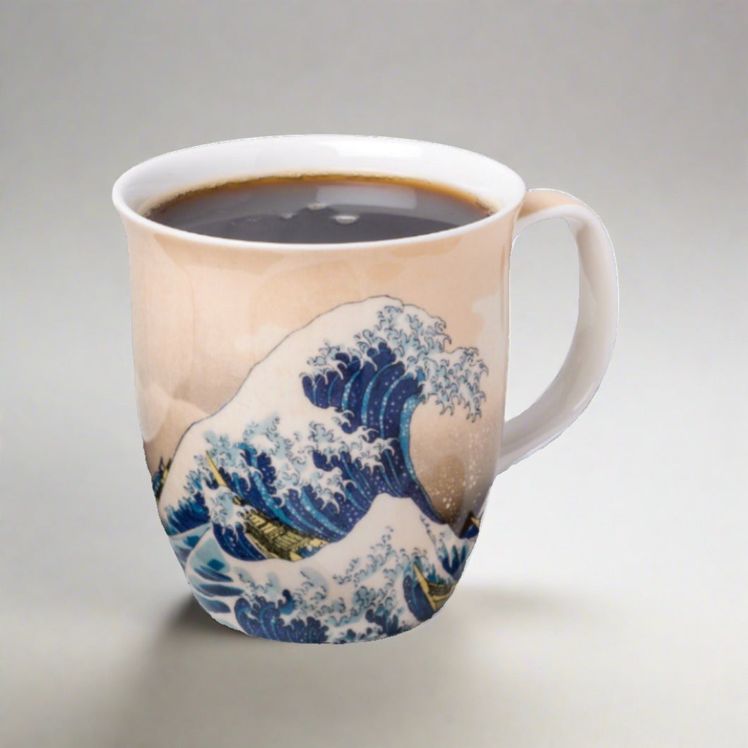The Great Wave Java mug on tan background