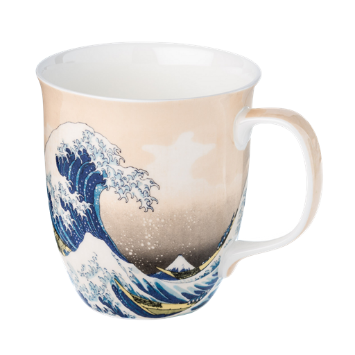 The Great Wave by Hokusai Java mug in fine bone china, 12.5 oz (375 ml), front view, handle right
