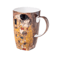 19.6 oz Grande mug made of fine bone china wrapped in a print of Klimt's The Kiss with a white background. 