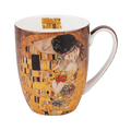 Latte Mug with 'The Kiss' artwork by Gustav Klimt on a white background. 12.5 oz capacity. 