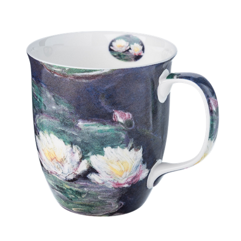 A 375 ml Java Mug with the print Water Lilies by Claude Monet set on a white background. 