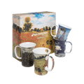 Claude Monet fine bone china mug set of 4 with gift box, 11 oz (325 ml) each, Poppies, Water Lilies, Woman with a Parasol, The Artist’s Garden, white background