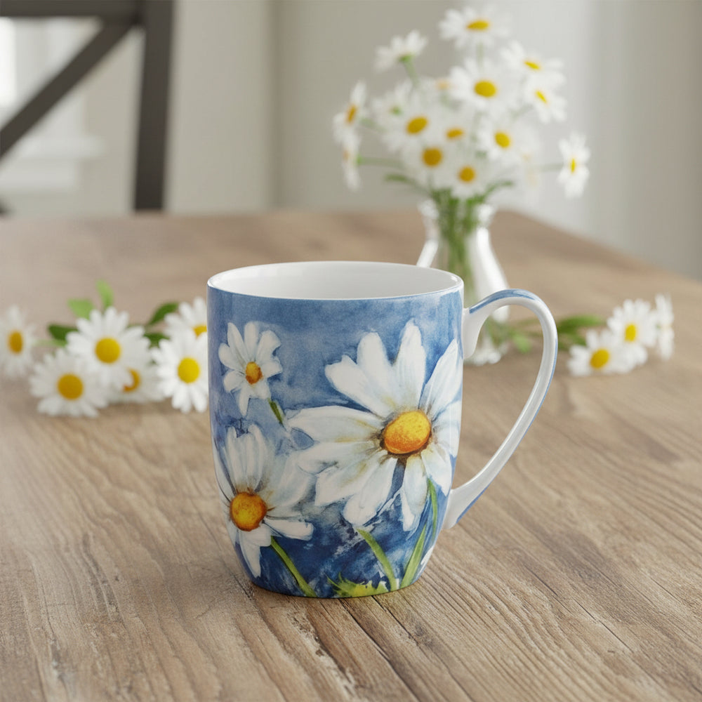 Morning Flowers Daisy on Blue Latte Mug
