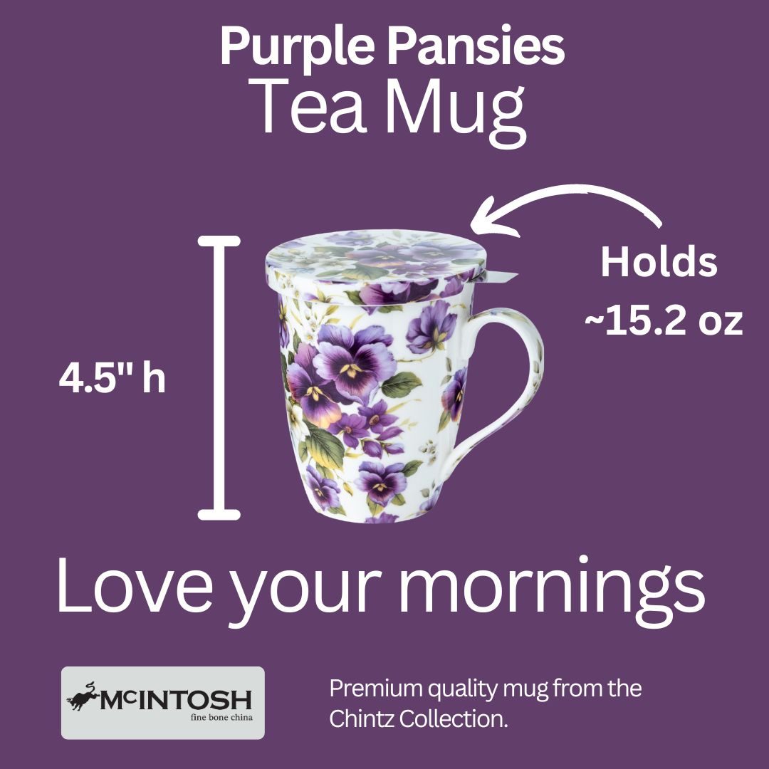 Chintz Purple Pansies Tea Mug w/ Infuser and Lid