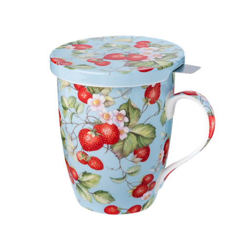 Strawberries Forever Tea Mug w/ Infuser and Lid
