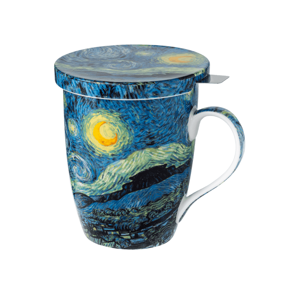 Vincent van Gogh Starry Night Tea Mug, 15.2 oz (450 ml) fine bone china, front view, handle right
