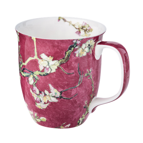 Almond Blossoms Red by Vincent Van Gogh Java mug in fine bone china, 12.5 oz (375 ml), front view, handle right