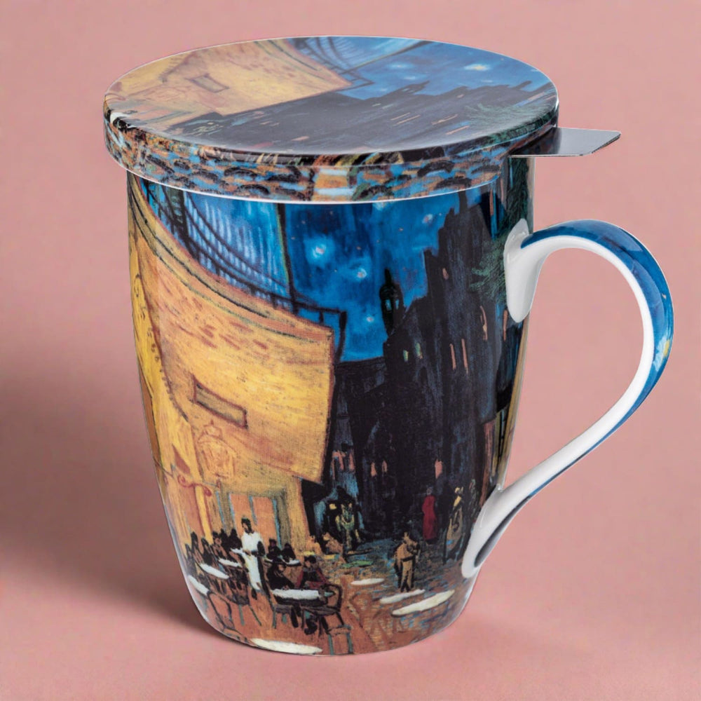 Van Gogh Cafe Terrace at Night Tea Mug with Infuser and Lid