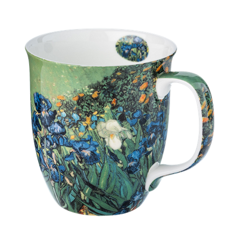 Van Gogh Irises Java mug, 12.5 oz (375 ml) fine bone china, front view, handle right