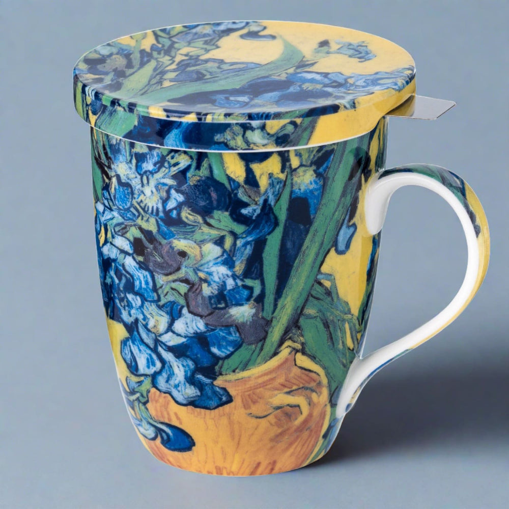 Van Gogh Irises Tea Mug w/ Infuser and Lid