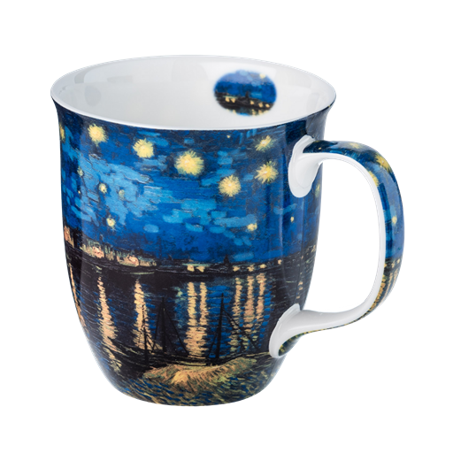 Starry Night over the Rhone by Vincent Van Gogh Java mug in fine bone china, 12.5 oz (375 ml), front view, handle right