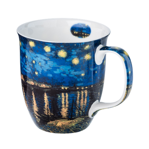 Starry Night over the Rhone by Vincent Van Gogh Java mug in fine bone china, 12.5 oz (375 ml), front view, handle right
