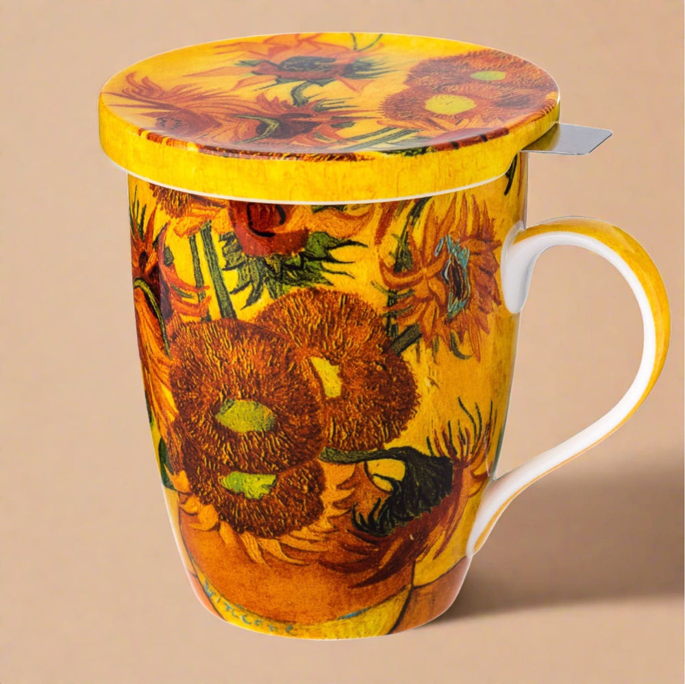 Van Gogh Sunflowers Tea Mug w/Infuser and Lid