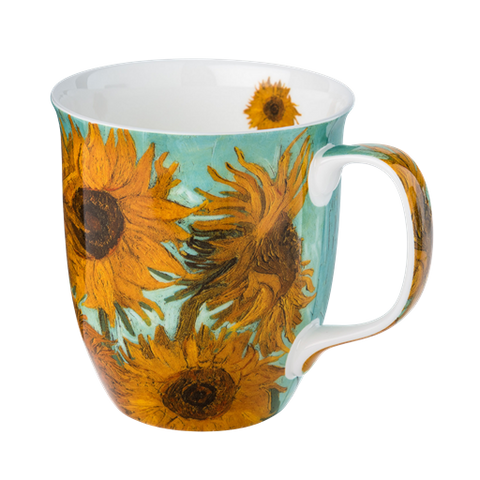 Van Gogh Sunflowers Java Mug in fine bone china, 375 ml / 12.5 oz, front view, handle right