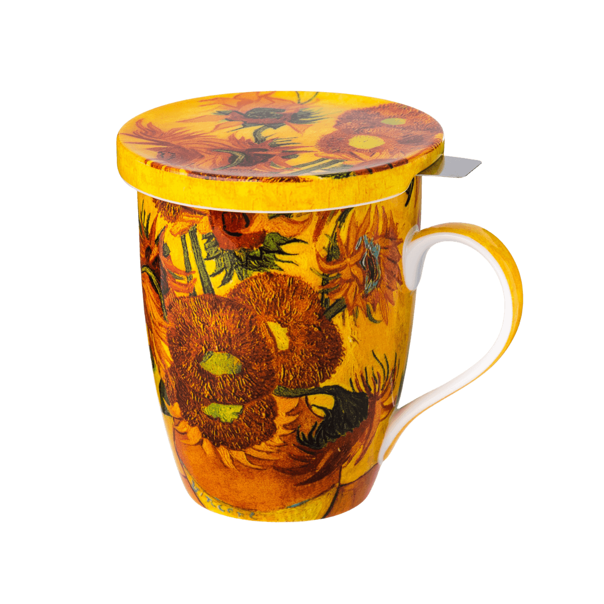 Van Gogh Sunflowers tea mug fine bone china 15.2 oz McIntosh Mugs front view, handle right