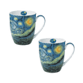 Two Fine bone china latte mugs featuring the print Starry Night from Artist Vincent Van Gogh. These mugs have a 12.5 oz capacity. 
