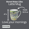 Water Lilies Latte mug size guide showing 12.5 oz (375 ml), 4 in high