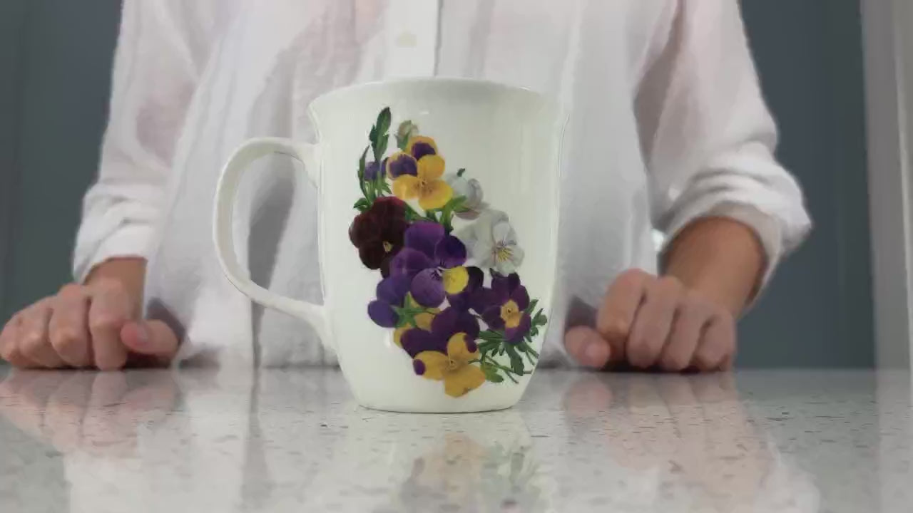 View of Botanical Flowers Viola Java mug in fine bone china, 12.5 oz (375 ml)