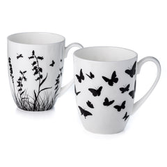 Bone China Coffee or Tea Mugs, Meadow Design, Set of 2