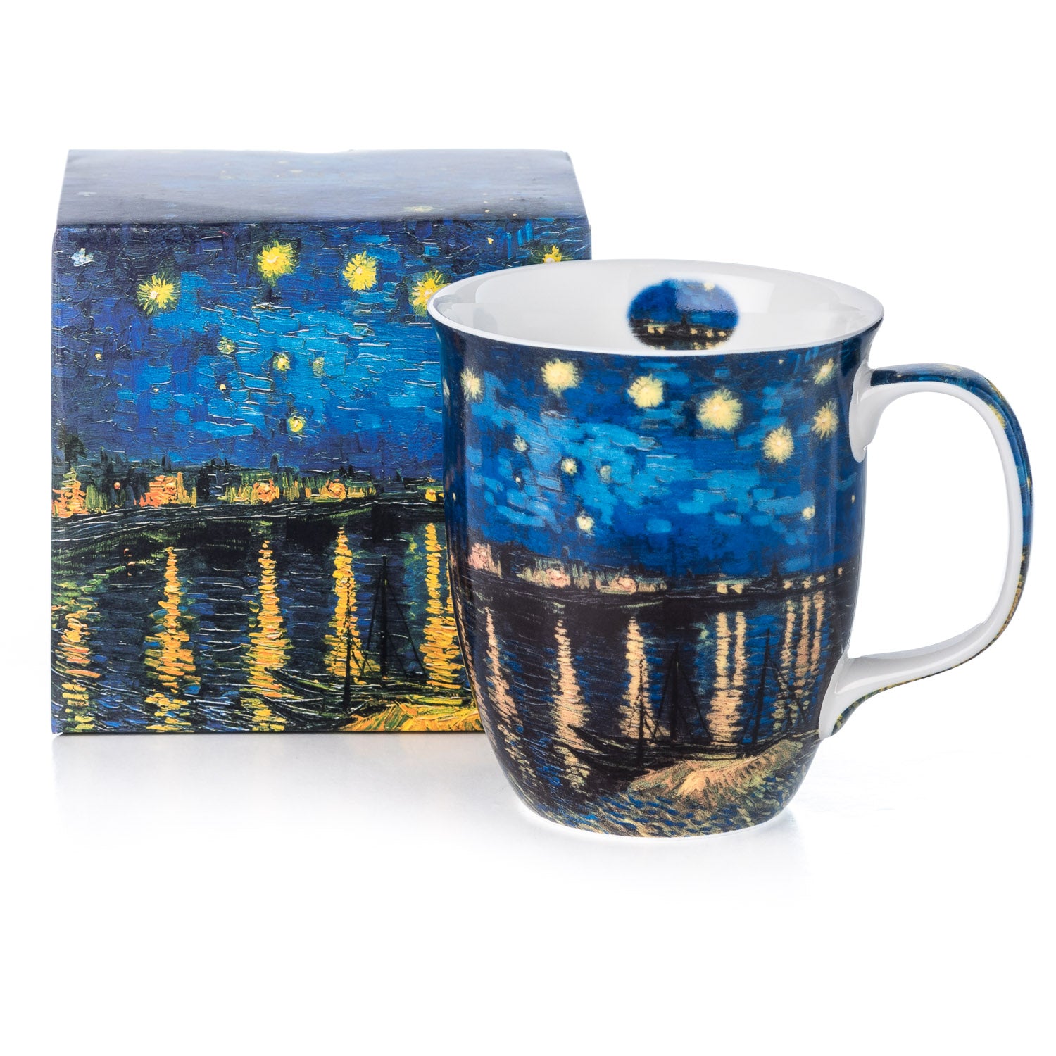 Starry Night over the Rhone by Vincent Van Gogh Java mug with matching gift box, fine bone china, 12.5 oz (375 ml)